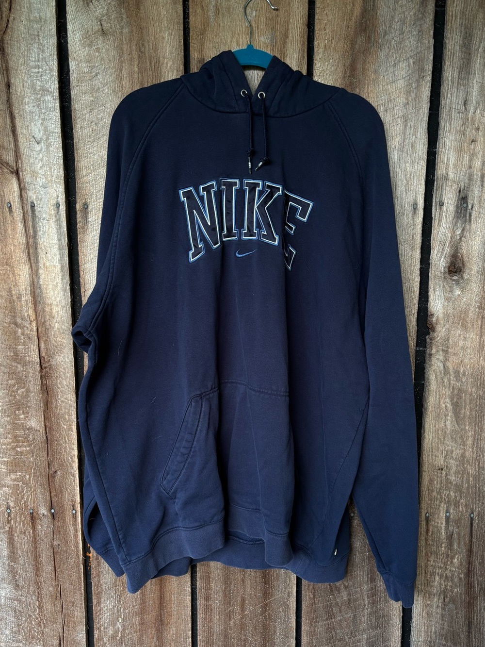 Nike Men’s 3XL Navy Blue Hoodie Embroidered Spellout Logo Swoosh Pullover